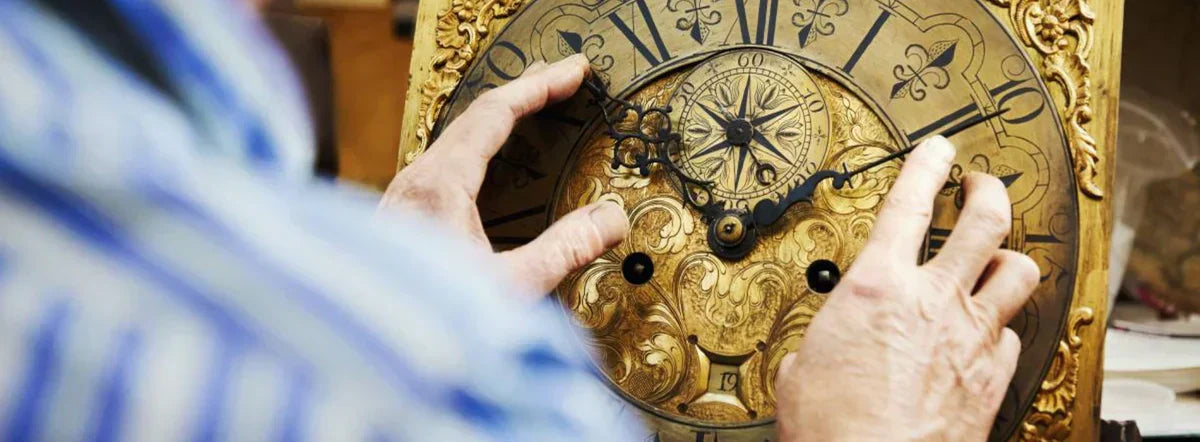 Ornate antique clock face on a wall, ideal for zegara ściennego repairs. Image