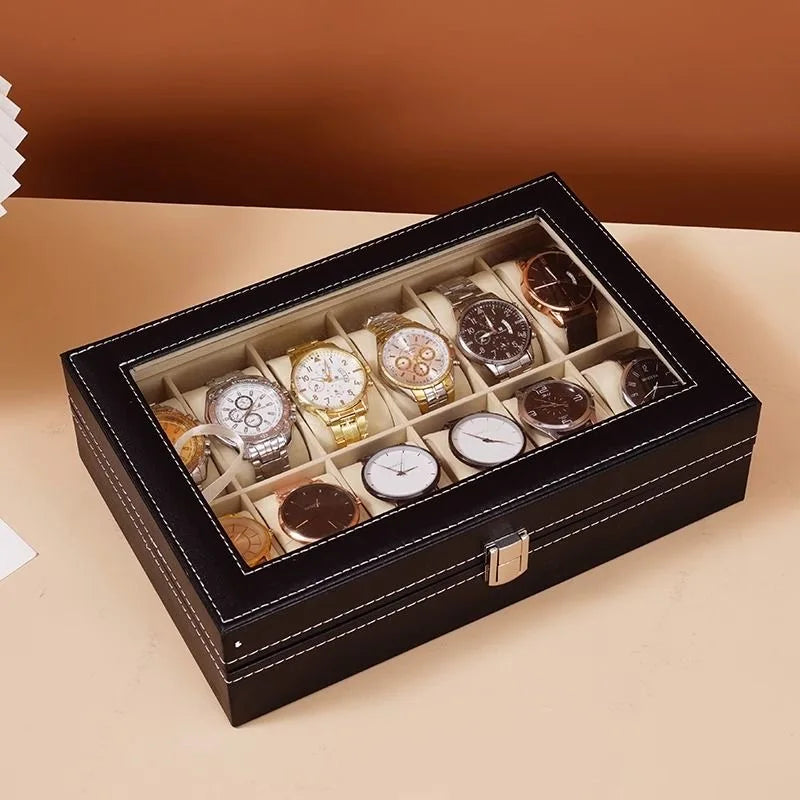 Eleganckie pudełko na zegarki ze skóry PU z 6 przegródkami w kolorze beżowym