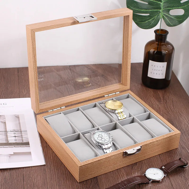 Elegancki organizer na zegarki z bambusa - widok z góry