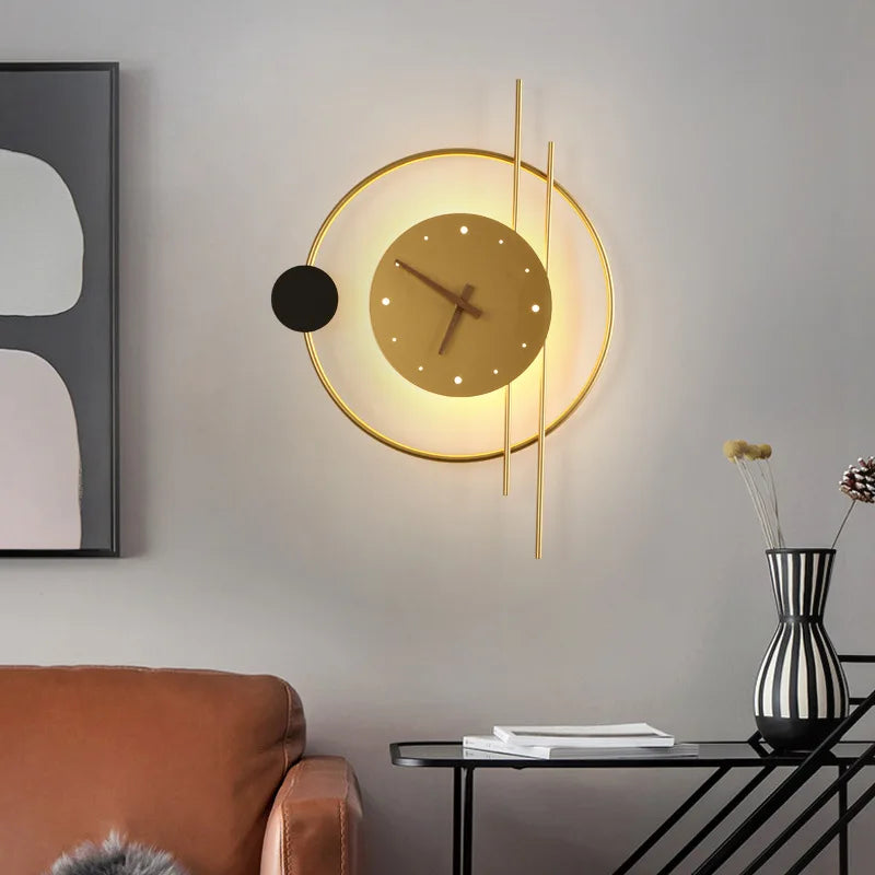 Kinkiet LED z wbudowanym zegarem - żelazo i akryl, wymiary 30x30 cm