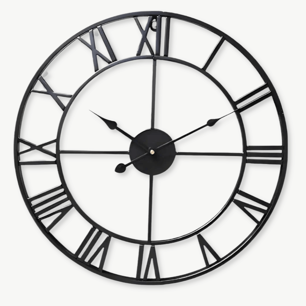 Duży zegar ścienny z cyframi rzymskimi w kolorze złotym retro, średnica 60 cm