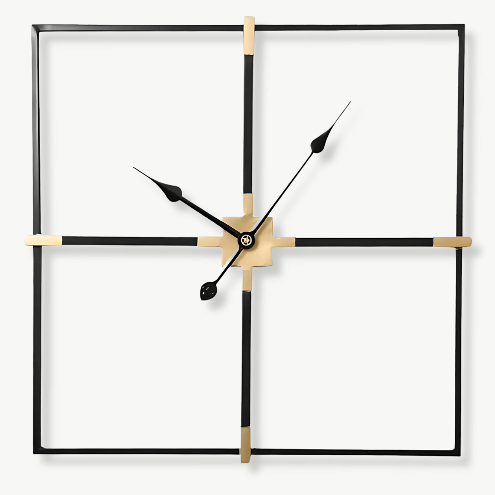 Kwadratowy zegar ścienny 60 cm czarno-złoty metalowy minimalistyczny