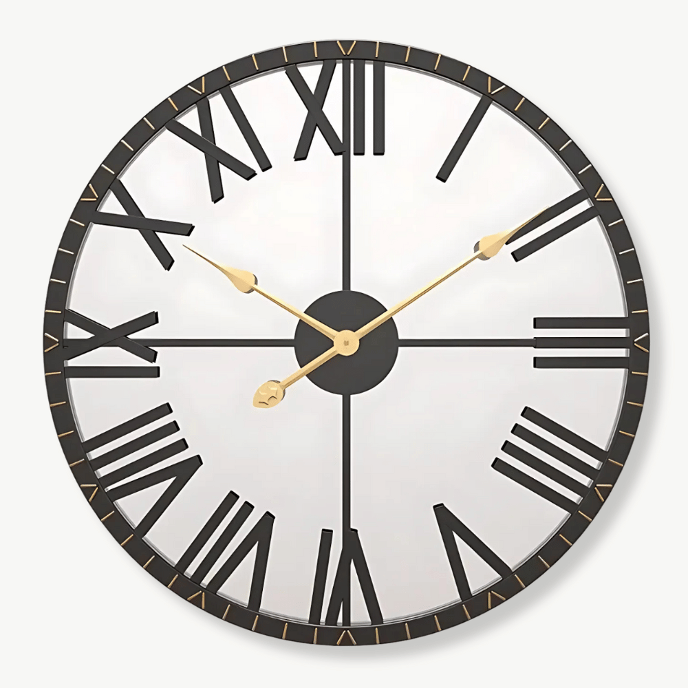 Okrągły zegar ścienny lustrzany czarno-złoty 58 cm