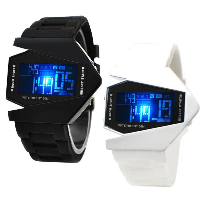Zegarek sportowy LED z silikonowym paskiem 24 cm - kolor biały