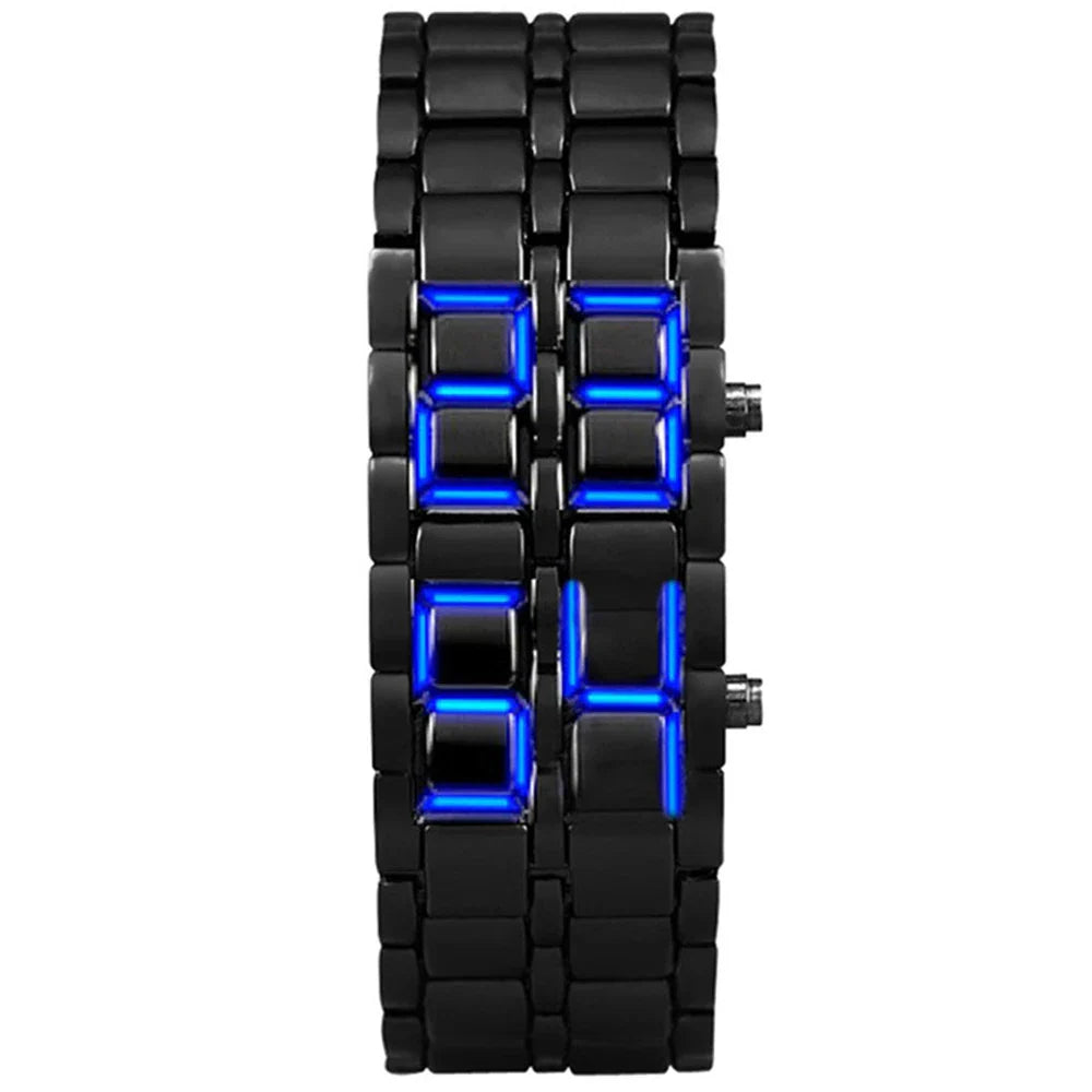 Zegarek cyfrowy LED metalowy z alarmem i regulowaną bransoletą