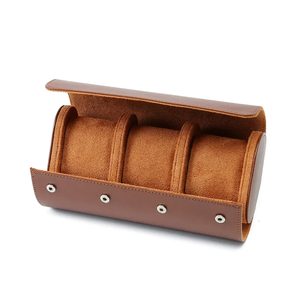Organizer na zegarki ze skóry vintage z 3 przegródkami - elegancki etui podróżny