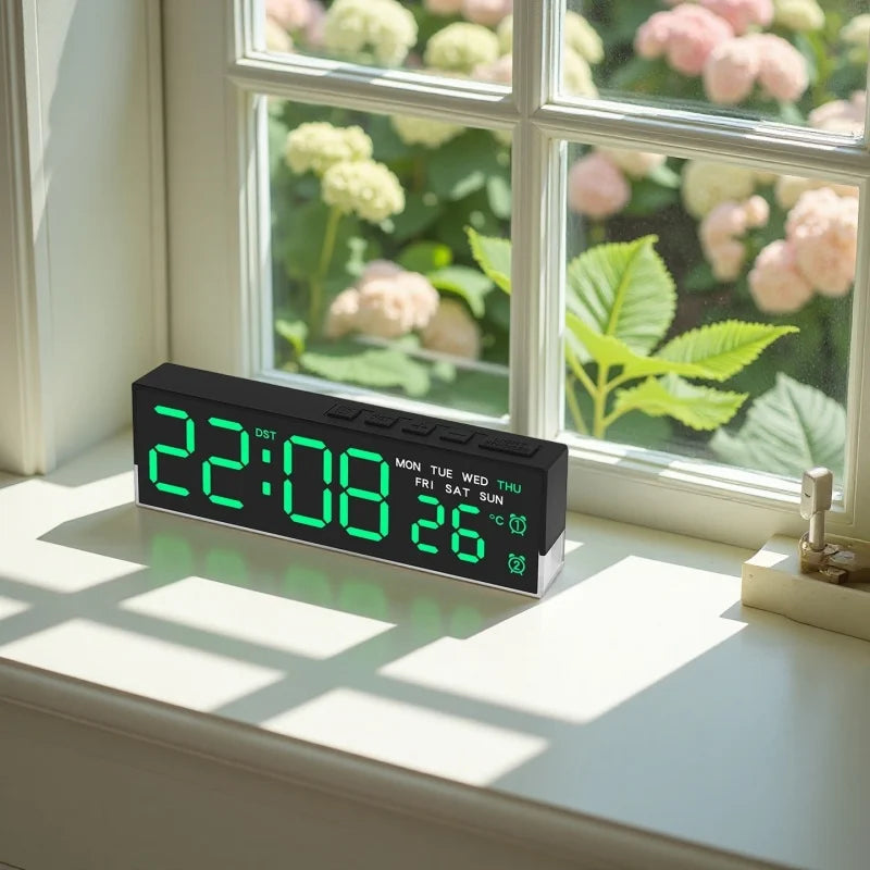 Budzik cyfrowy LED z podświetleniem i podwójnym alarmem | temperatura i dzień tygodnia