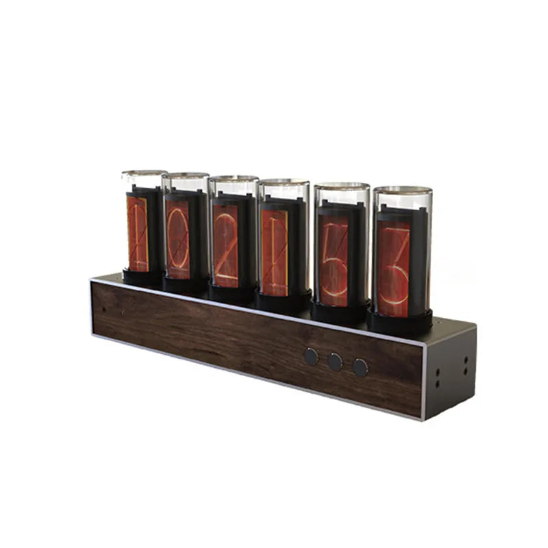 Zegar nixie drewniany vintage z podświetlanymi rurkami