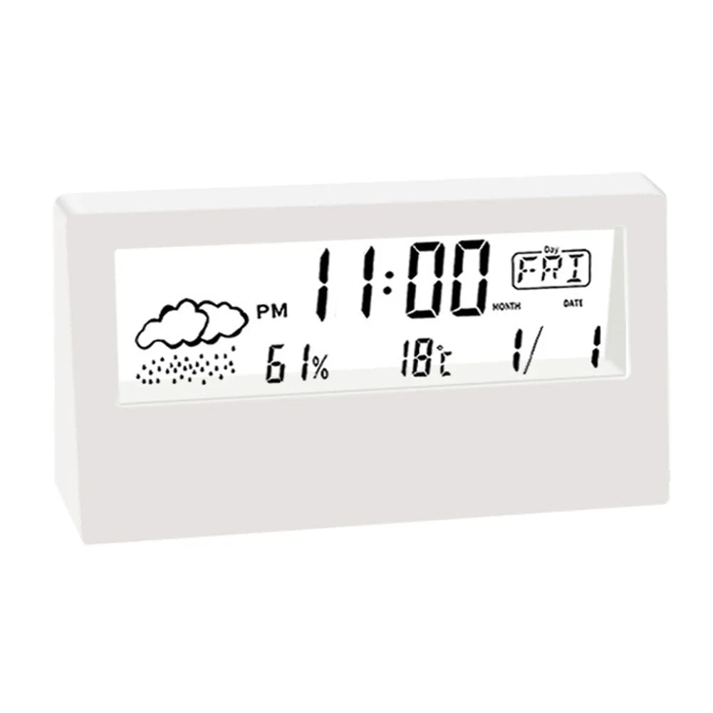 Budzik LCD z termometrem i higrometrem - czarny lub biały