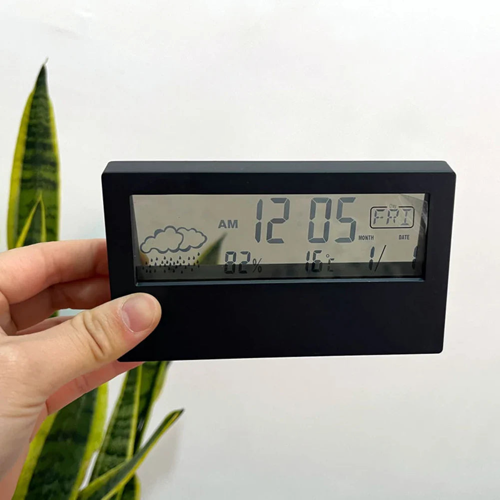 Budzik LCD z termometrem i higrometrem - czarny lub biały