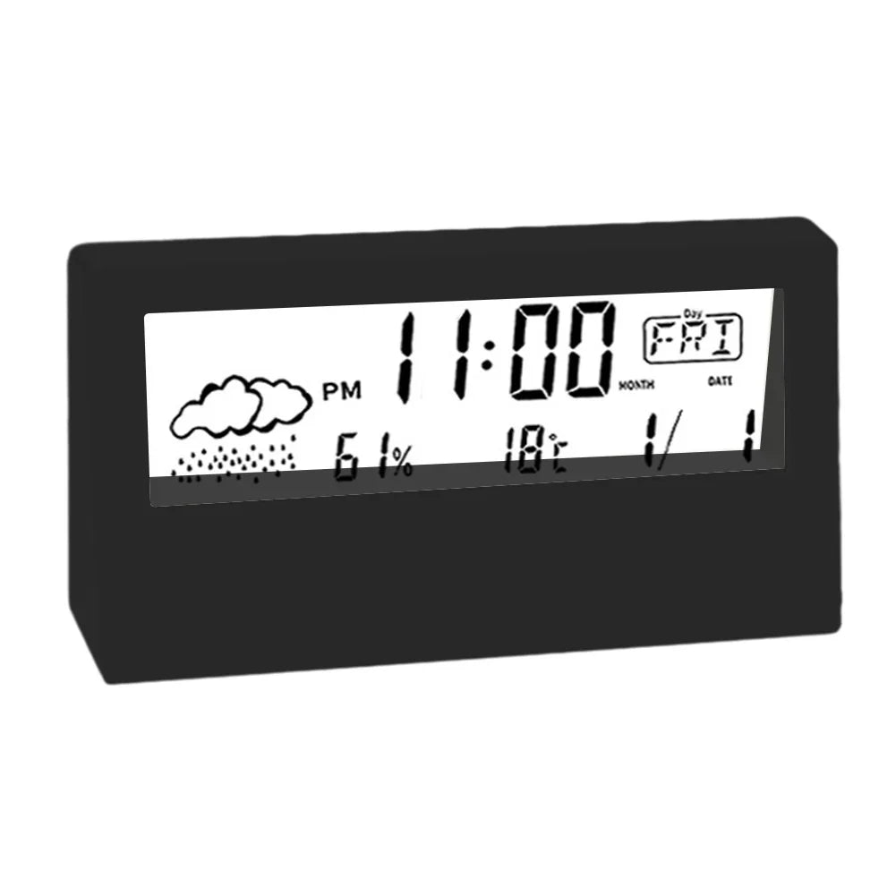Budzik LCD z termometrem i higrometrem - czarny lub biały