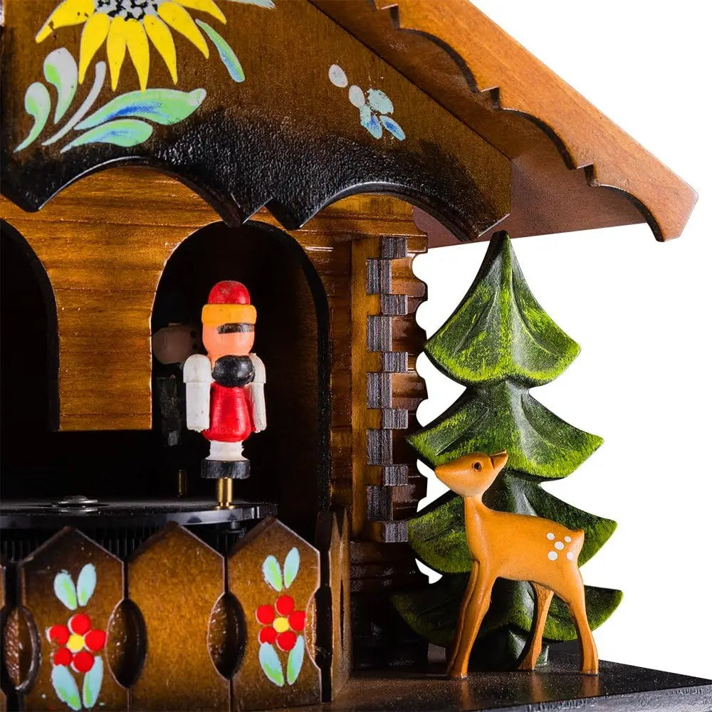 Zegar z kukułką drewniany chalet - rzeźbiony, z animacjami