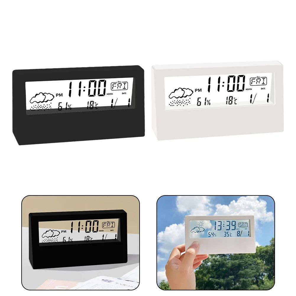 Budzik LCD z termometrem i higrometrem - czarny lub biały
