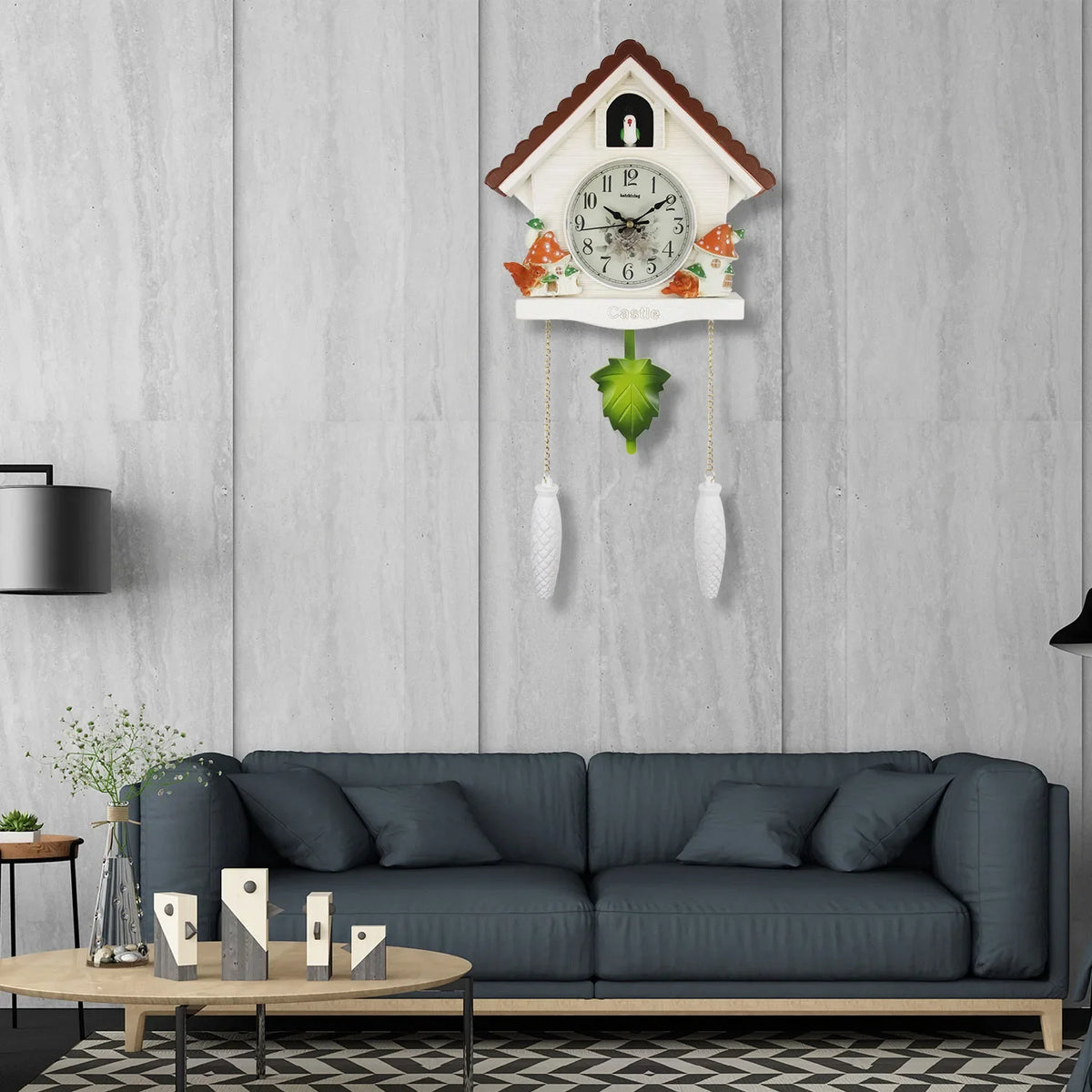 Zegar ścienny z kukułką i wahadłem - domek na drzewie 51x28 cm