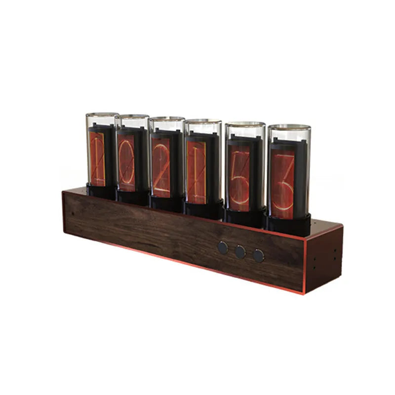 Zegar nixie drewniany vintage z podświetlanymi rurkami