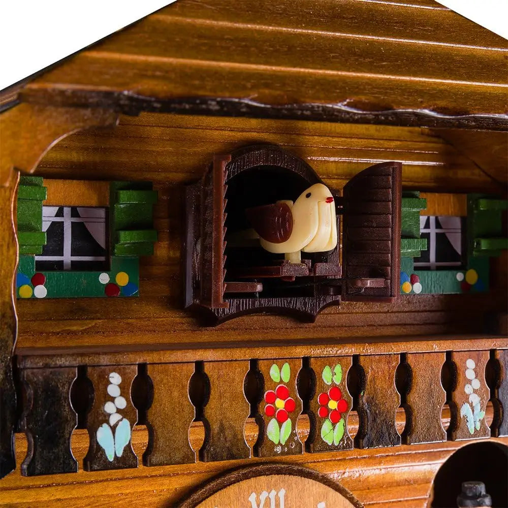 Zegar z kukułką drewniany chalet - rzeźbiony, z animacjami