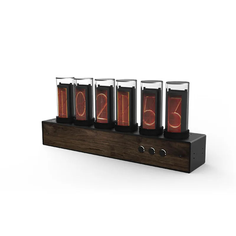 Zegar nixie drewniany vintage z podświetlanymi rurkami