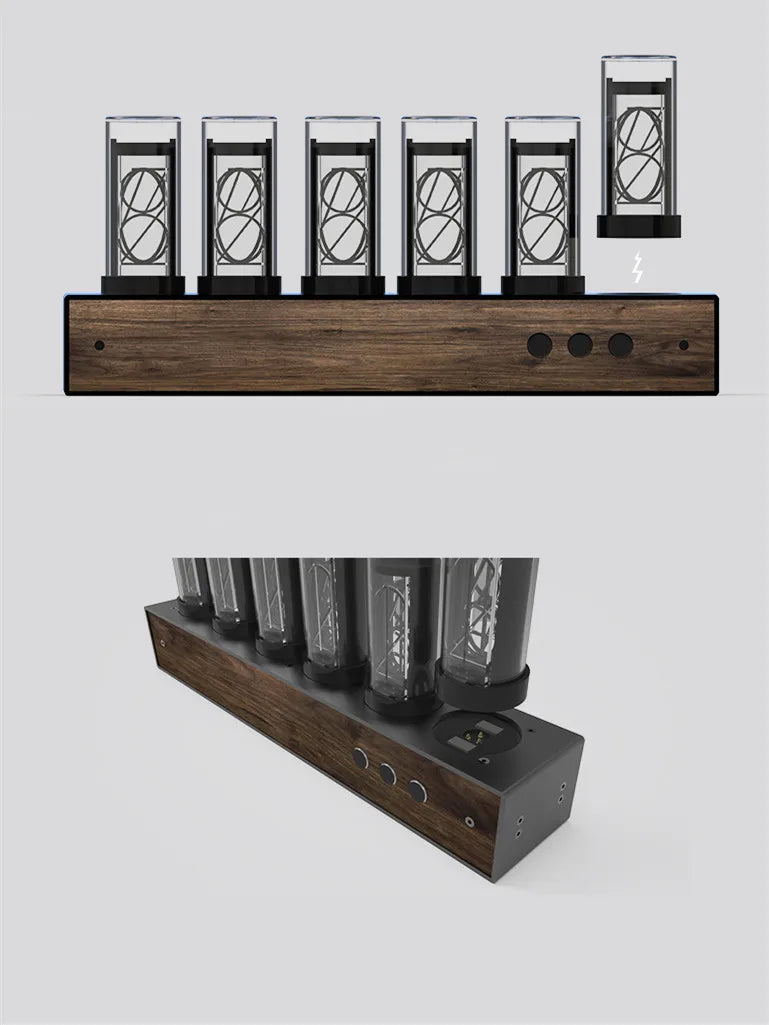 Zegar nixie drewniany vintage z podświetlanymi rurkami