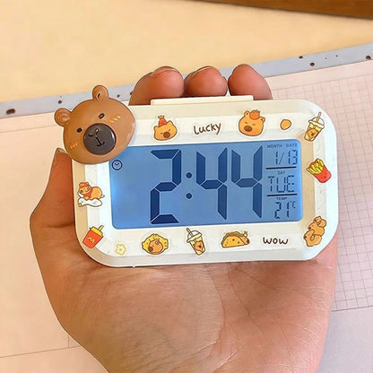 Mini budzik LED widok z przodu - wyświetlacz godziny i temperatury