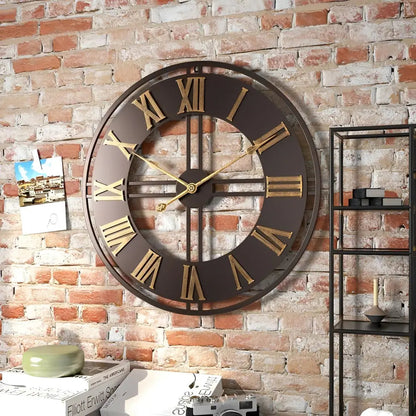 Zegar industrialny do salonu widok z przodu 58 cm