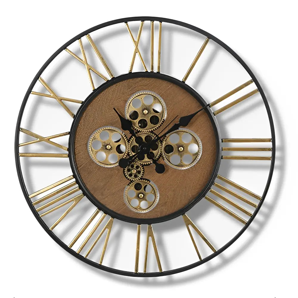Duży zegar ścienny steampunk z obracającymi się kołami zębatymi 60 cm
