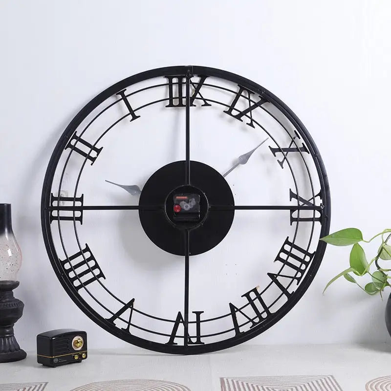 Duży zegar ścienny z cyframi rzymskimi - metalowy, 60 cm