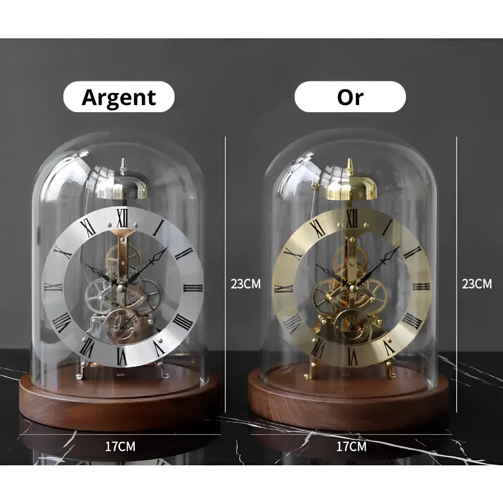 Zegar stojący mechaniczny Tempus Machina z drewna orzechowego i szkła