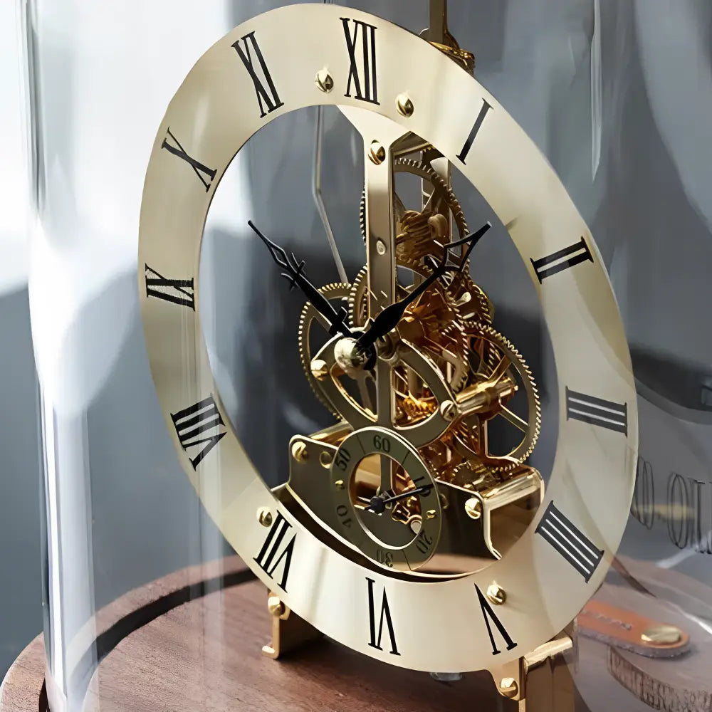 Zegar stojący mechaniczny Tempus Machina z drewna orzechowego i szkła