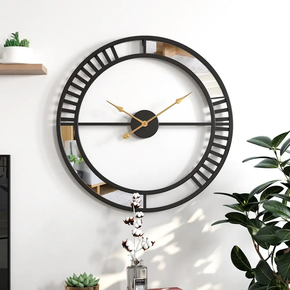 Zegar ścienny industrialny loft z lustrem, metal, 50 cm