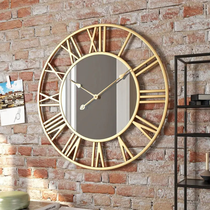 Metalowy zegar ścienny z lustrem pleksi złoty 50 cm