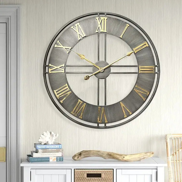 Zegar ścienny retro 60 cm z cyframi arabskimi złotymi styl vintage
