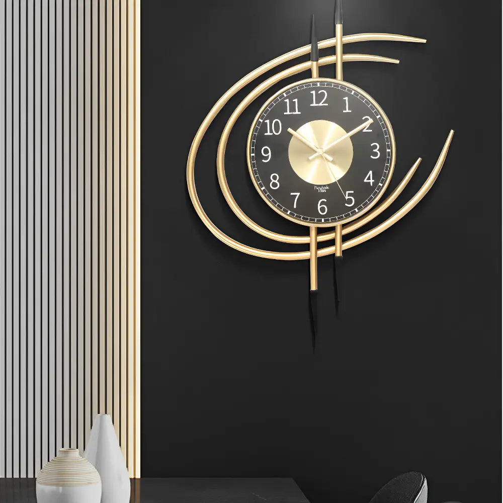 Zegar ścienny design złoty czarny metal widok z przodu