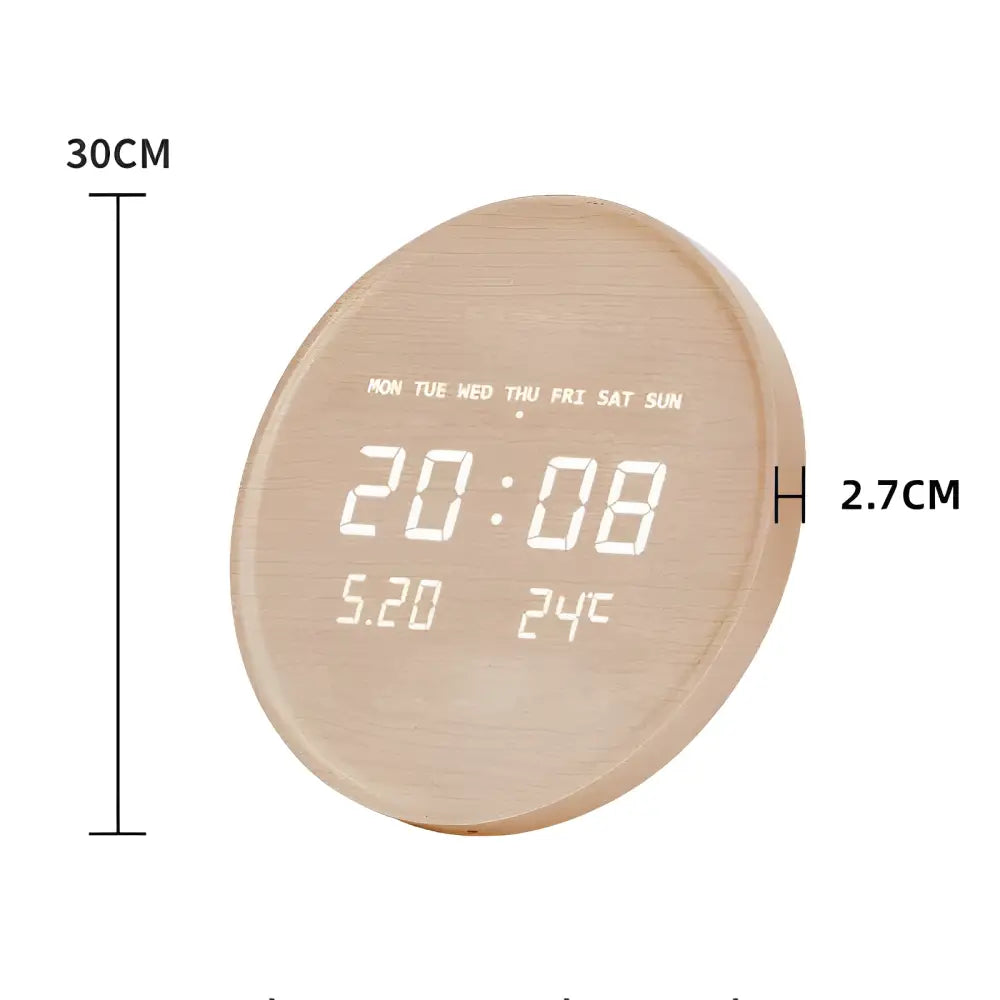 Zegar ścienny LED drewniany z wyświetlaczem cyfrowym 30 cm