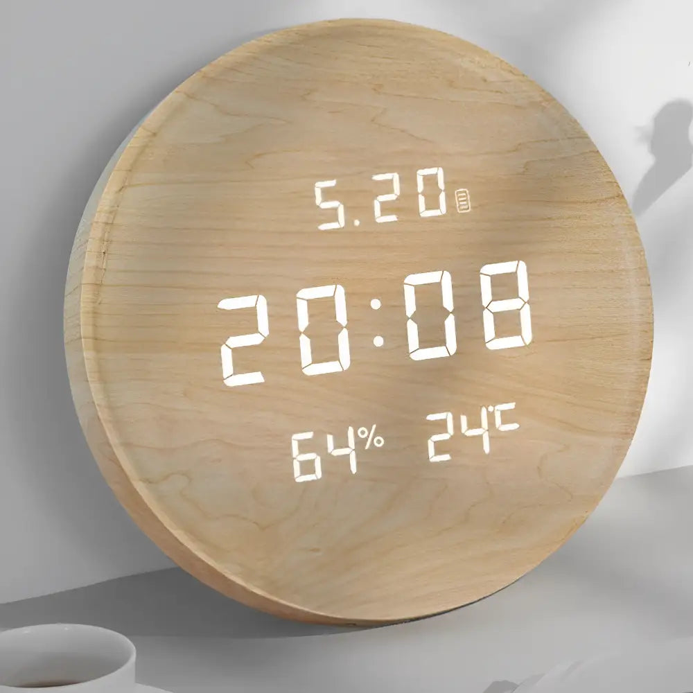 Szczegół wyświetlacza LED zegara drewnianego z temperaturą i datą