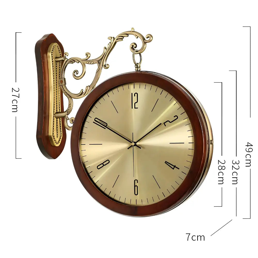 Zegar ścienny dwustronny vintage z drewna - 45 cm