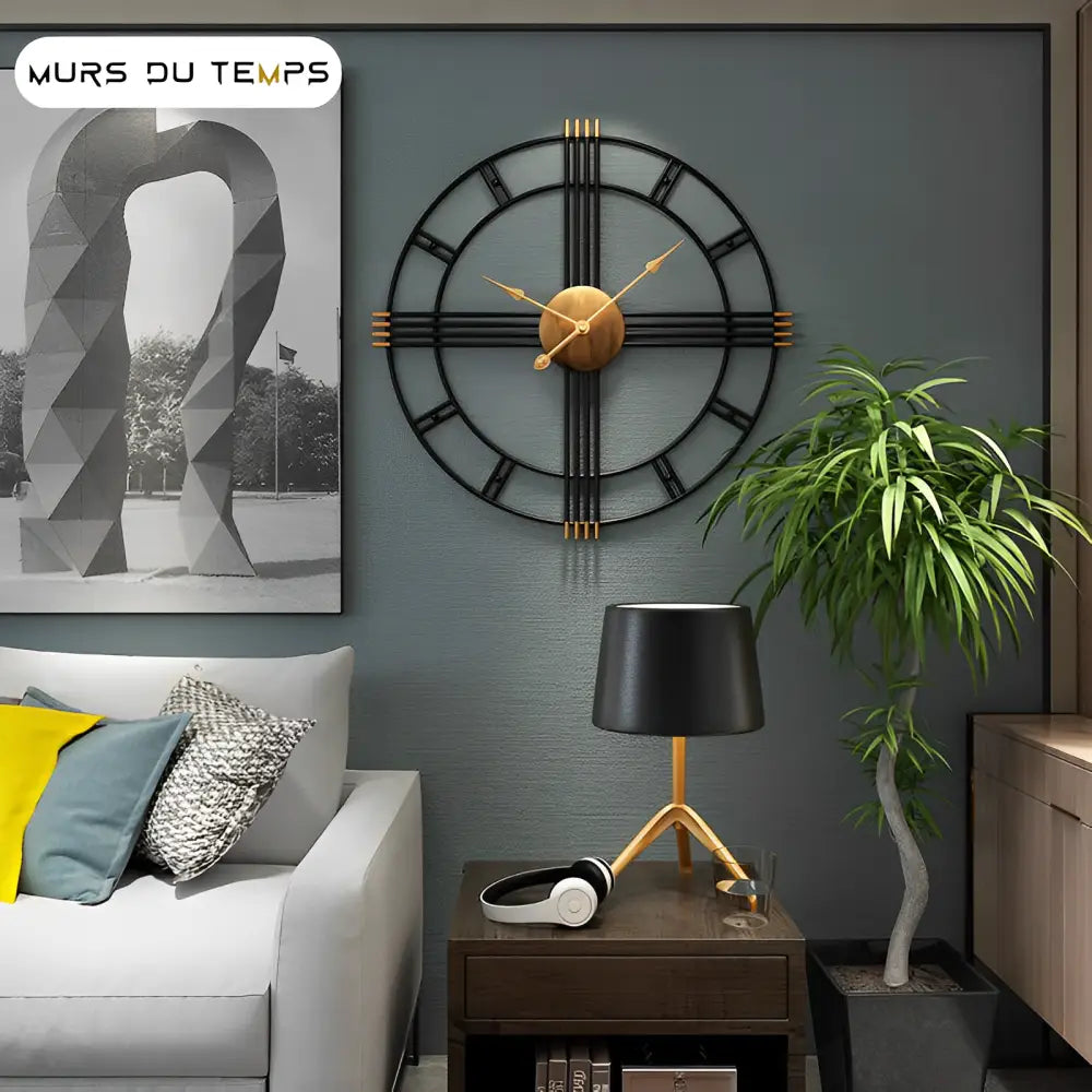Zegar ścienny 50 cm drewniano-metalowy do salonu
