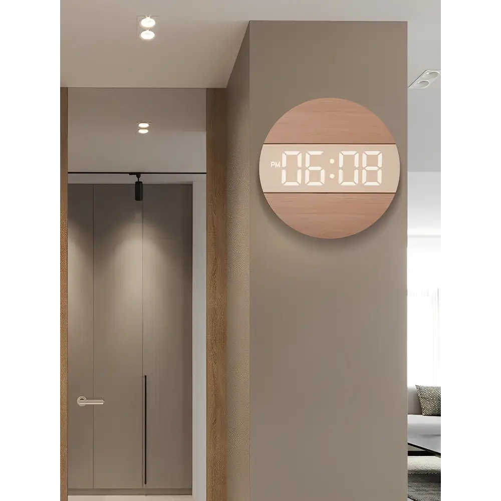 Zegar ścienny LED drewniany z wyświetlaczem cyfrowym 30 cm