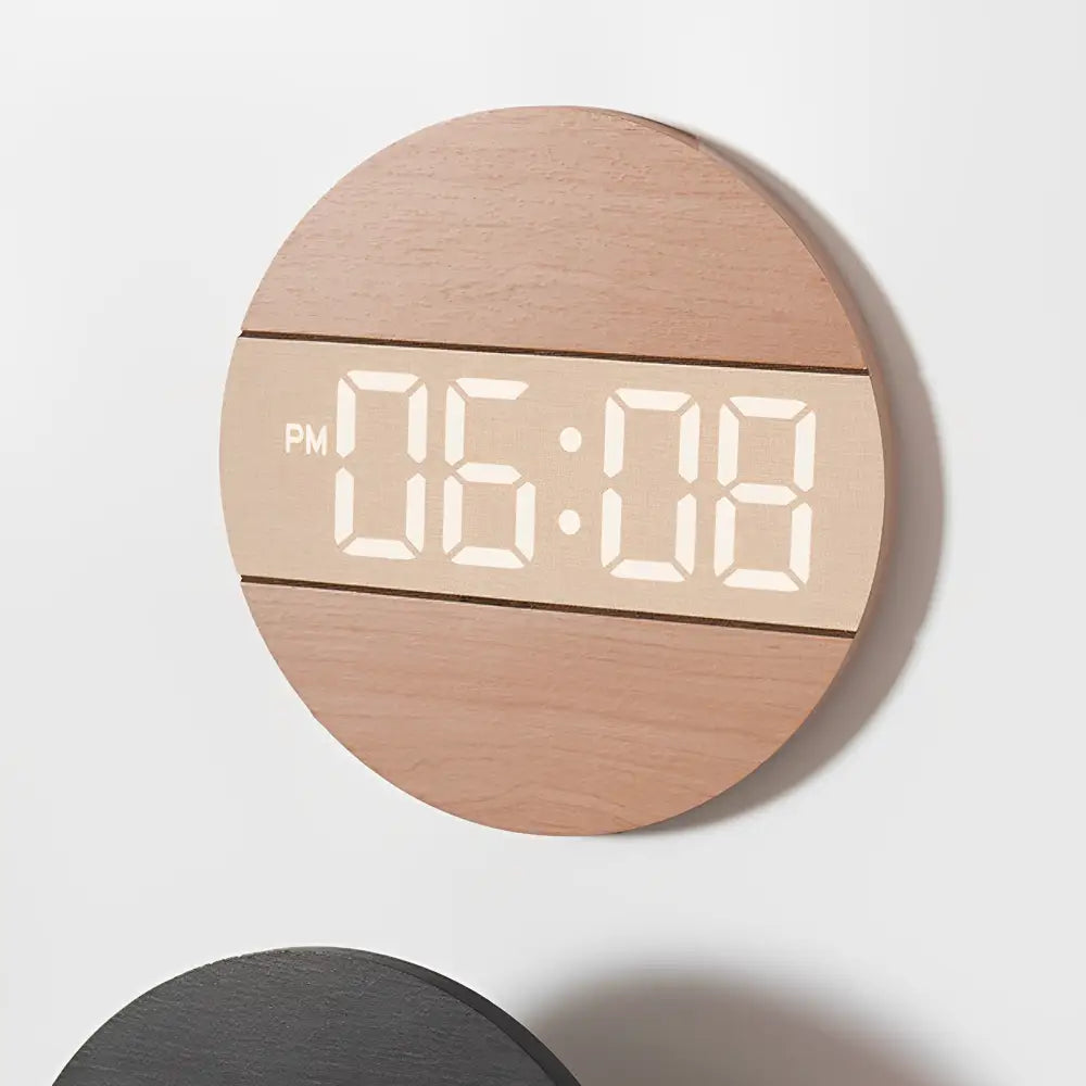 Zegar ścienny LED drewniany z wyświetlaczem cyfrowym 30 cm