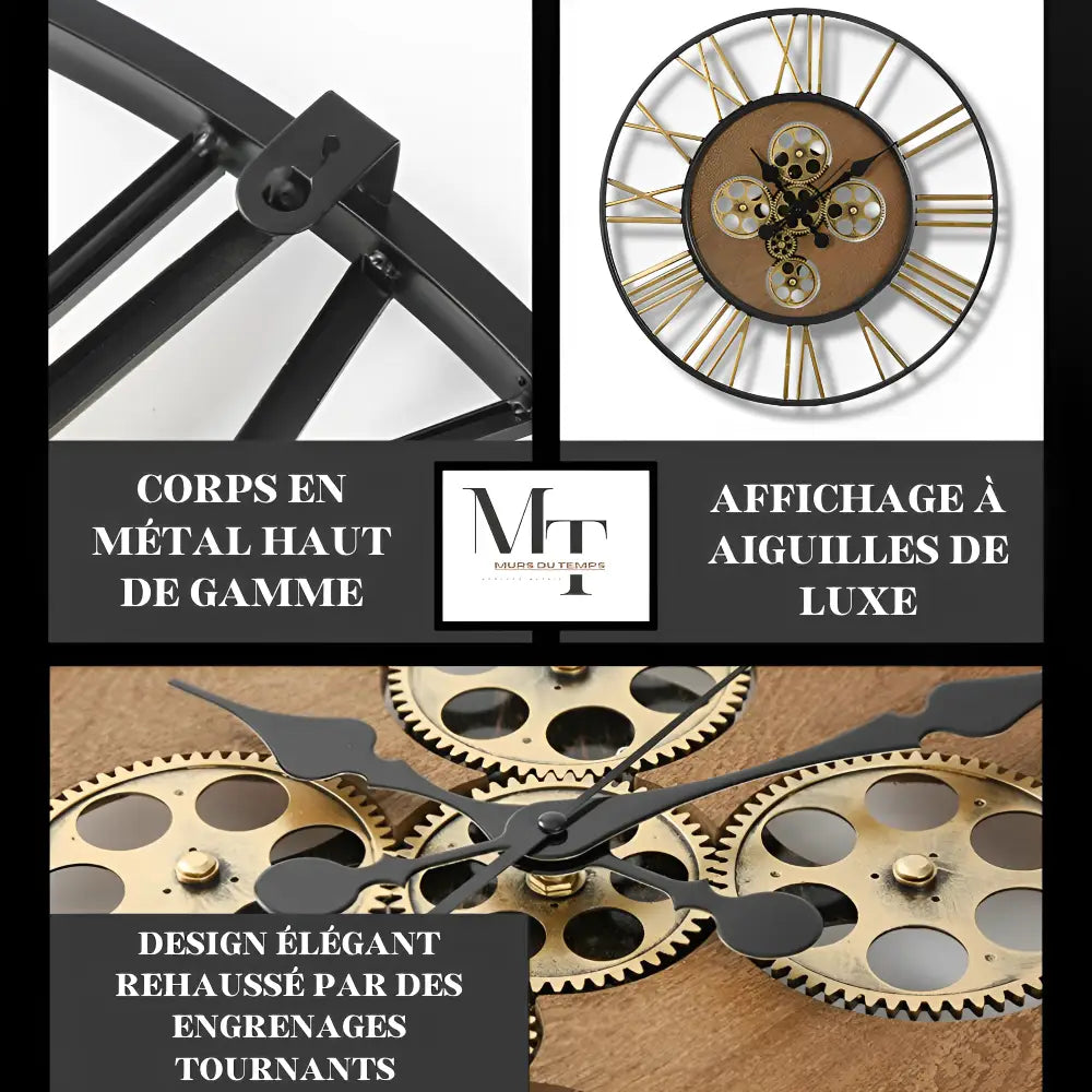 Zbliżenie na złote koła zębate zegara ściennego steampunk