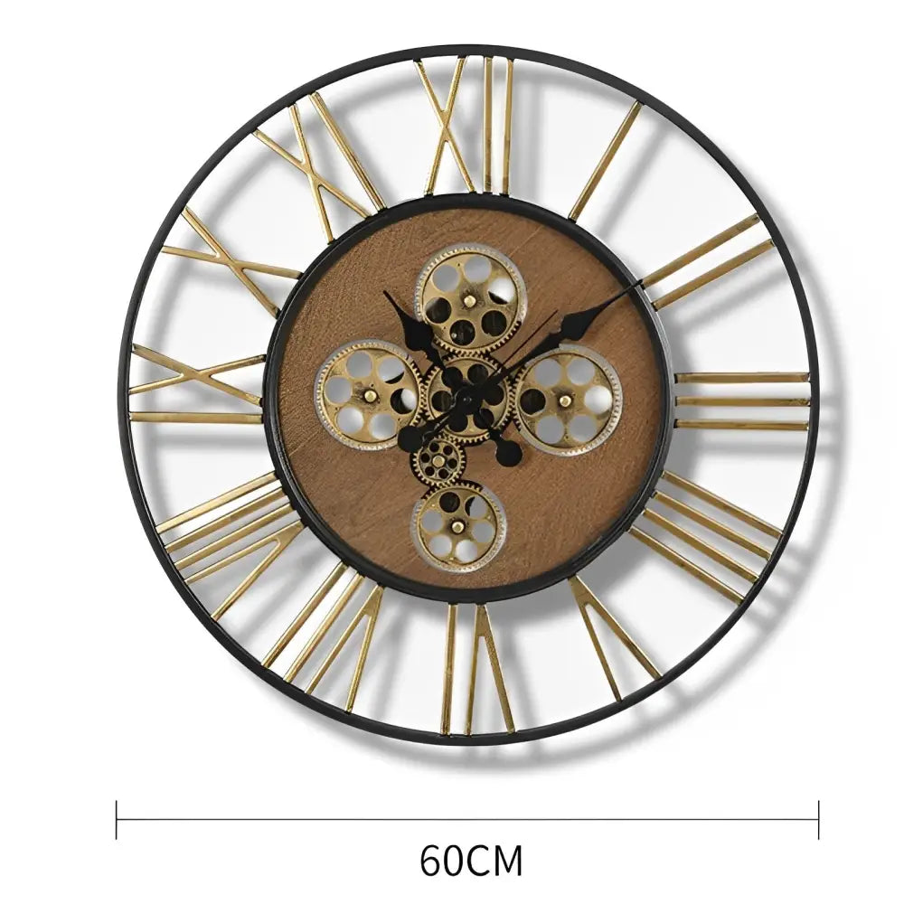 Duży zegar ścienny steampunk z obracającymi się kołami zębatymi 60 cm