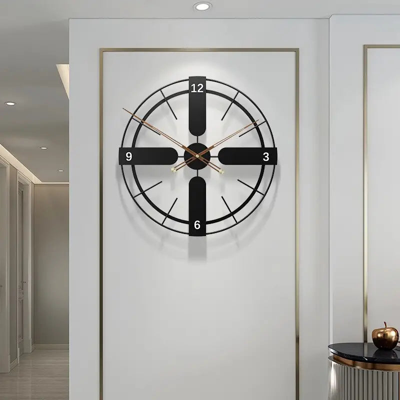 Zegar ścienny design 70 cm na białej ścianie