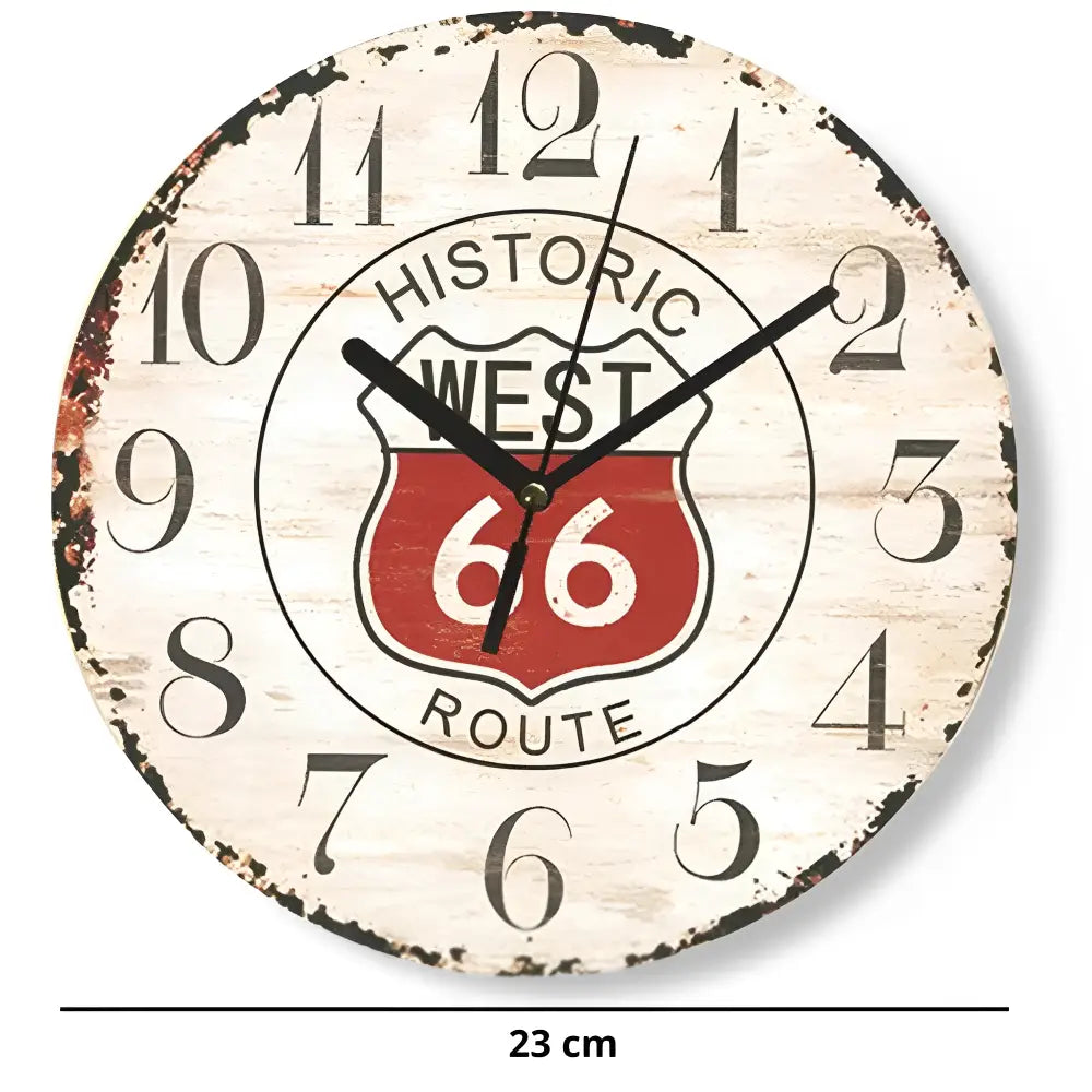 Detal tarczy zegara Route 66 - cyfry w stylu retro