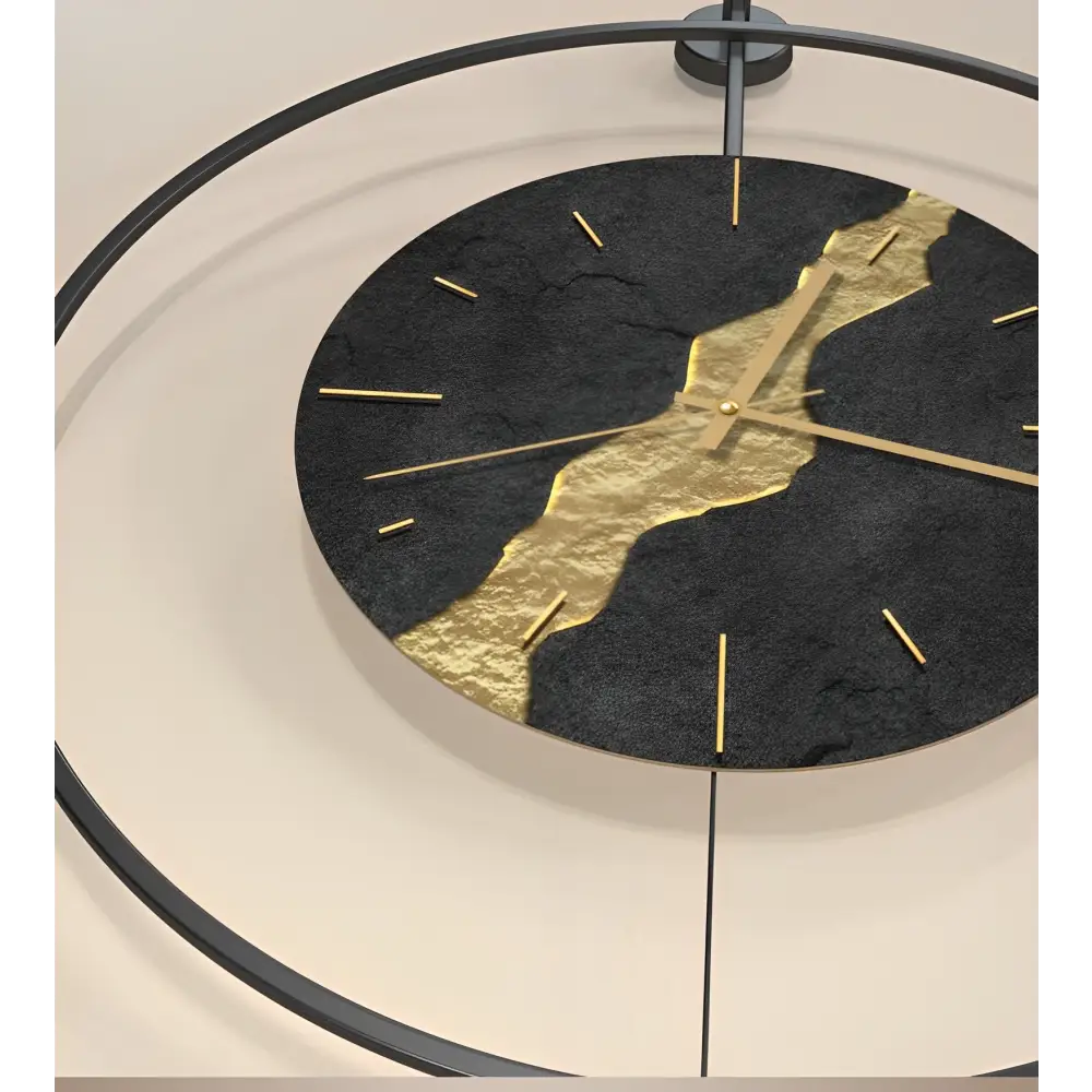 Zegar ścienny metalowy czarno-złoty kintsugi 60 cm do salonu