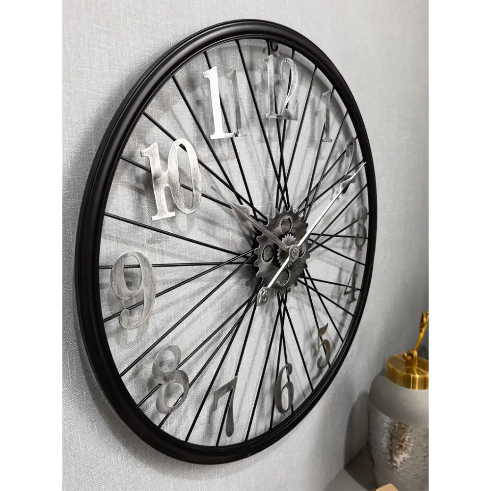 Zegar ścienny koło vintage z zębatkami - średnica 60 cm