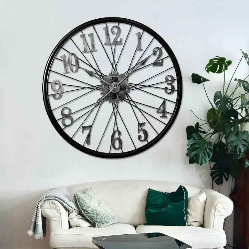 Zegar ścienny koło vintage z zębatkami - średnica 60 cm
