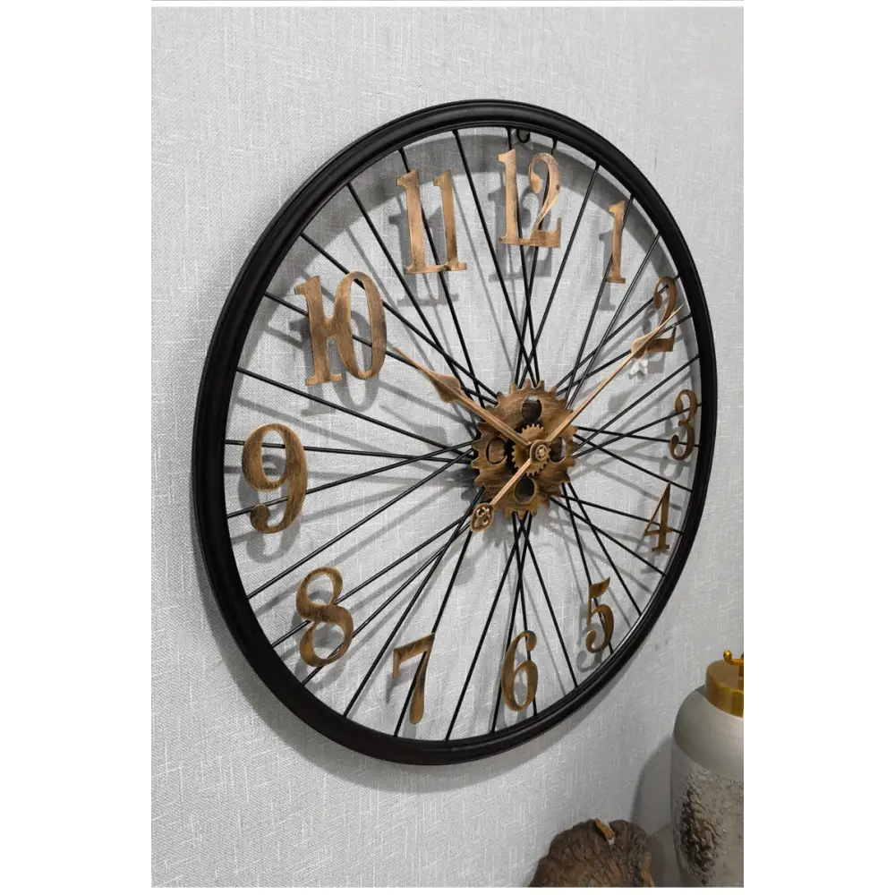 Zegar ścienny koło vintage z zębatkami - średnica 60 cm