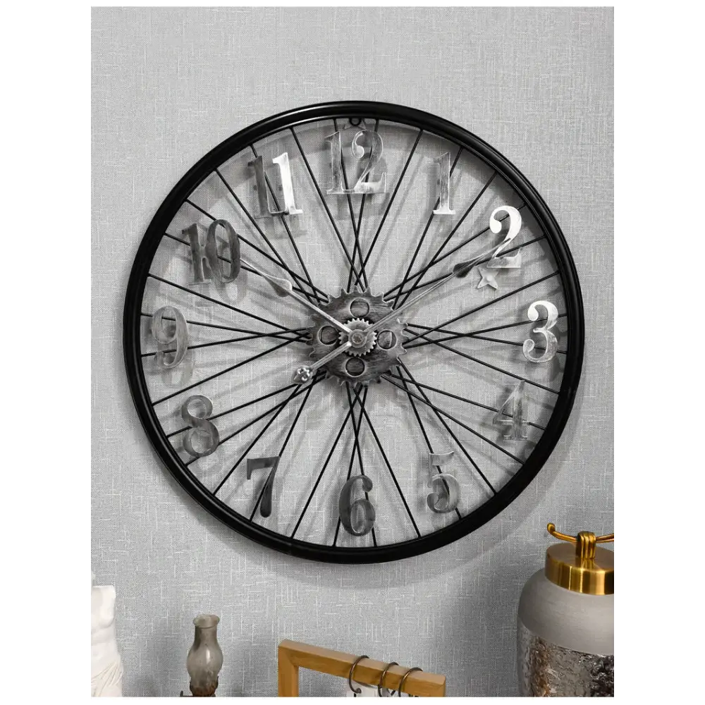 Zegar ścienny koło vintage z zębatkami - średnica 60 cm