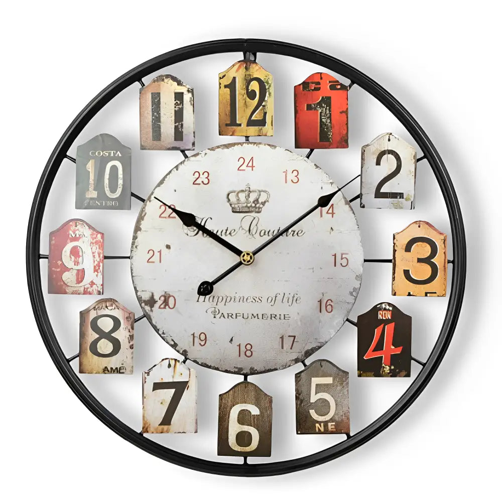 Zegar ścienny vintage parfumeria - metalowy retro 50 cm