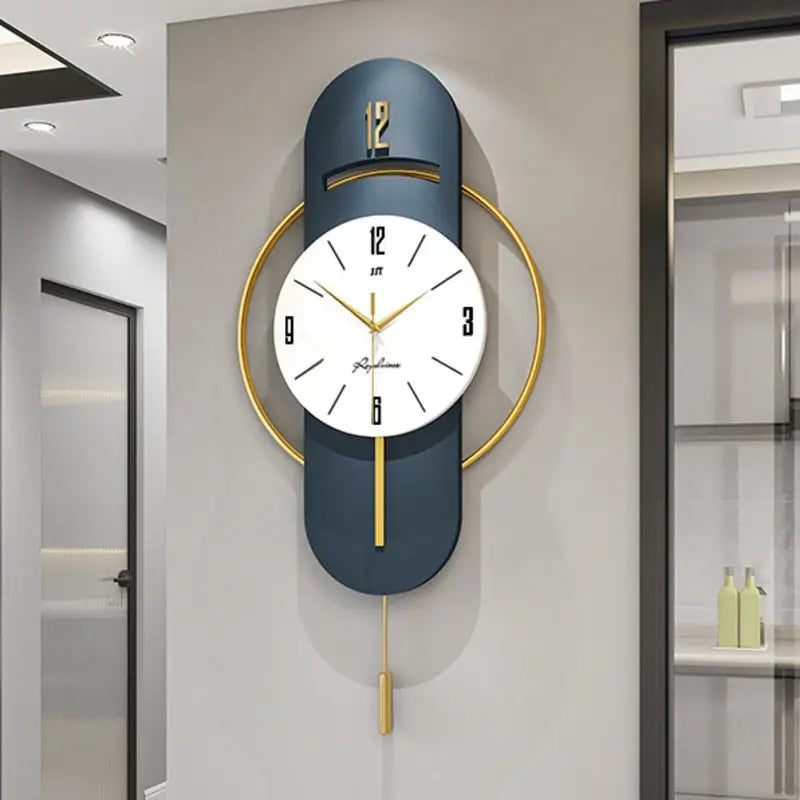Zegar ścienny design 72x35 cm - aranżacja wnętrza nowoczesnego salonu