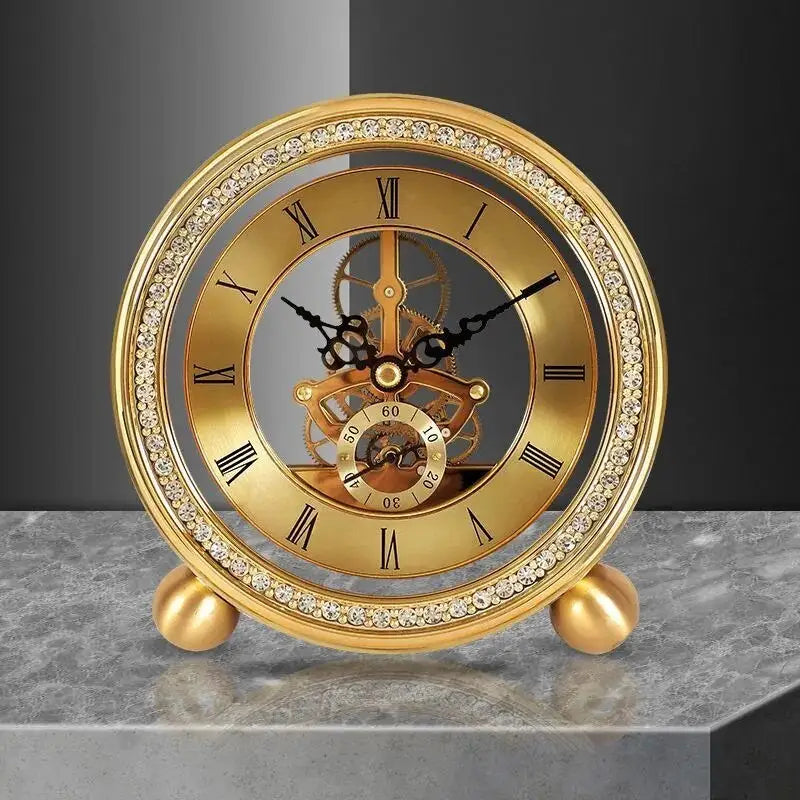 Elegancki zegar stołowy złoty z cichym mechanizmem